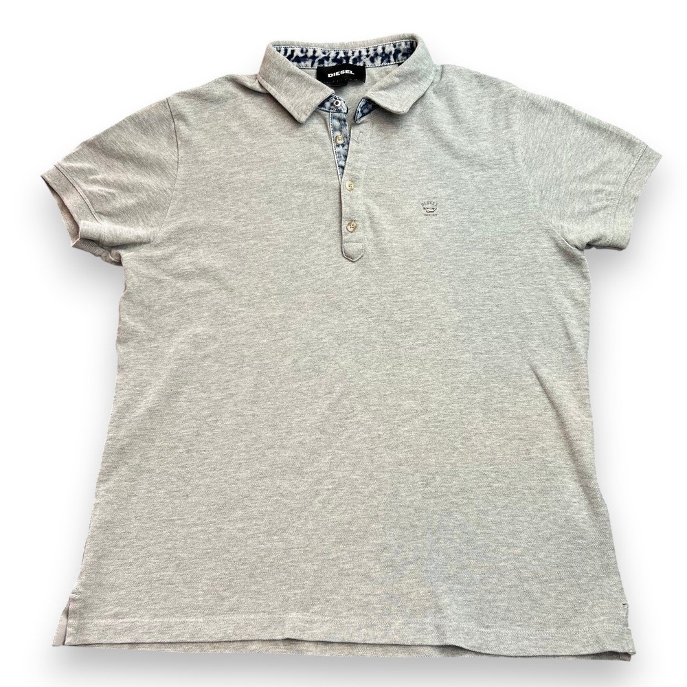READ Diesel Mens XL Gray Polo Shirt Short Sleeve Denim Collar Logo Cotton Top